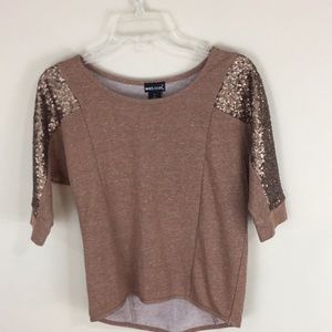 Wet Seal  Light Brown Heathered Sequined Accents Top Size XS